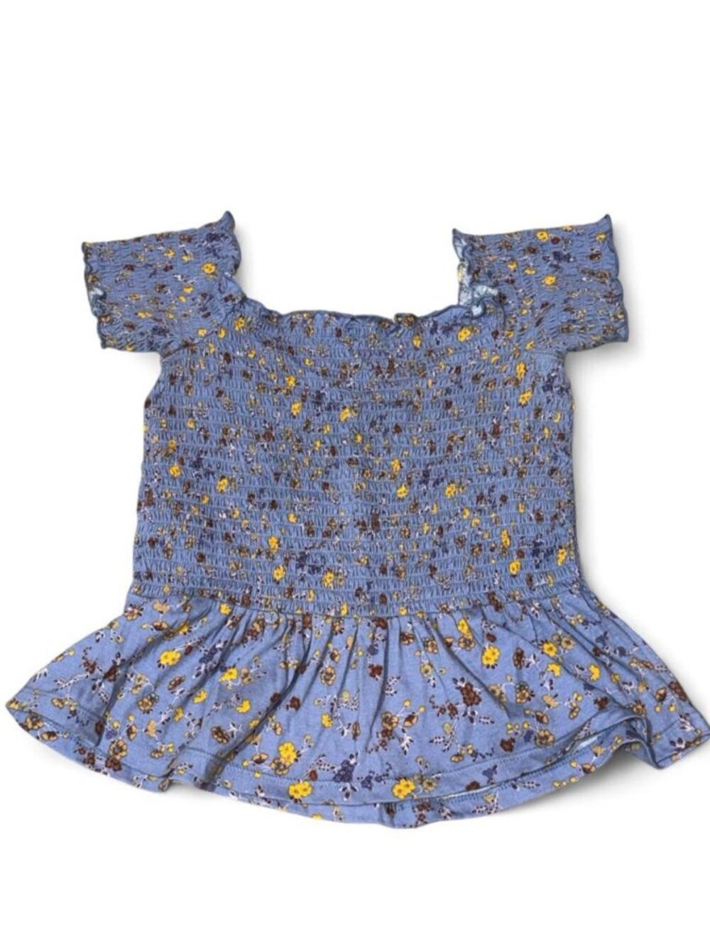 American Eagle Blue Floral Smocked Peplum Top XS